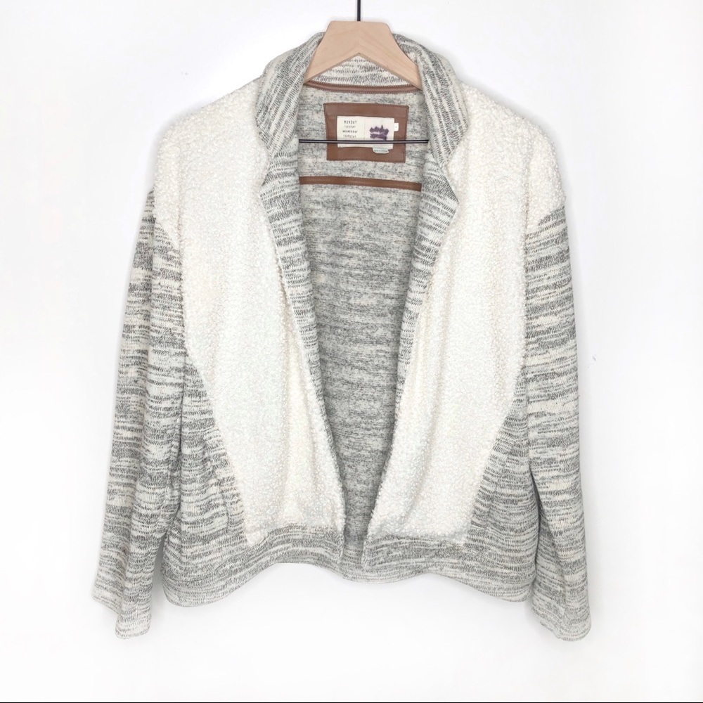 Anthropologie Saturday Sunday Sherpa Jacket Open Front Cozy Cardigan Gray Small